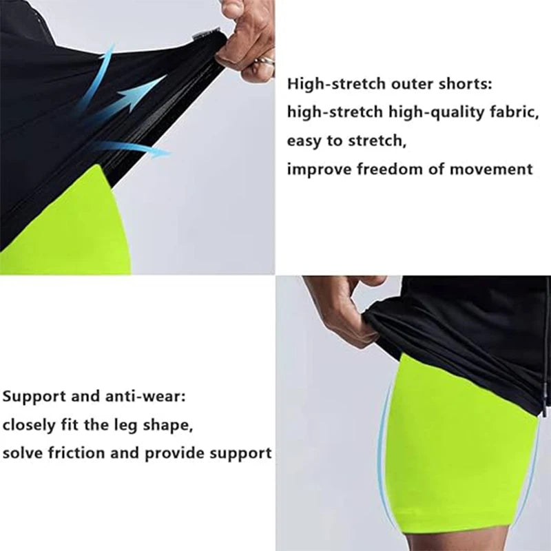 Men Sport Shorts Sportswear Double-deck Running Shorts 2 In 1 Beach Bottoms Summer Gym Fitness Training Jogging Short Pants Men
