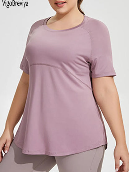 Women Solid Plus Size Yoga Top Loose Fitness Big Sports T-shirts Short Sleeve Gym Running Curvy Workout Tops