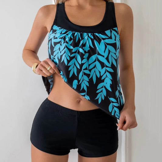 Leaf Print Swimsuits Tankini Set Female Two-piece Swimwear Beach Swim Wear Bathing Suits Pool Women's Swimming Suit