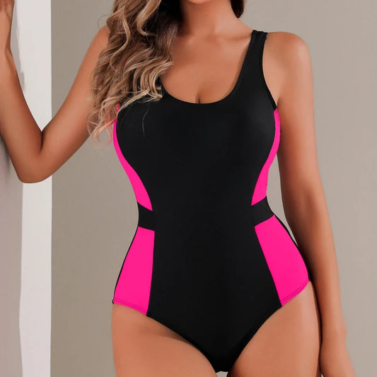 Black & Pink Swimsuits Closed Women's One Piece Swimwear Push Up Swim Wear Bodysuit Bathing Suits Beachwear Pool Bather