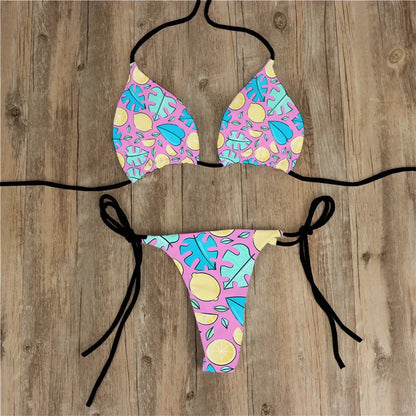 Summer Women Biquini Two Piece Suits Bikini Swimsuit Swimwear Lace Up Bikinis Set Backless Bathing Suit For Female