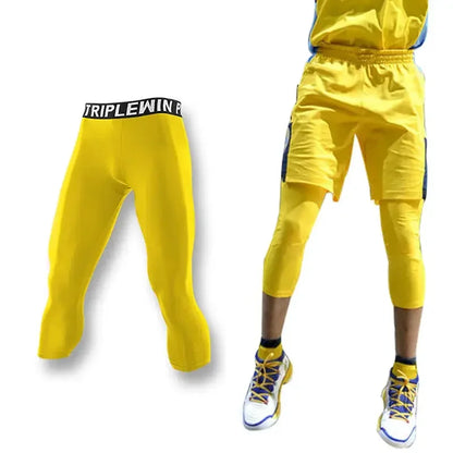 Men GYM Capri Running Tights Pants Kid Children Basketball Football Soccer Fitness Exercise Sport 3/4 Cropped Legging Shorts J12