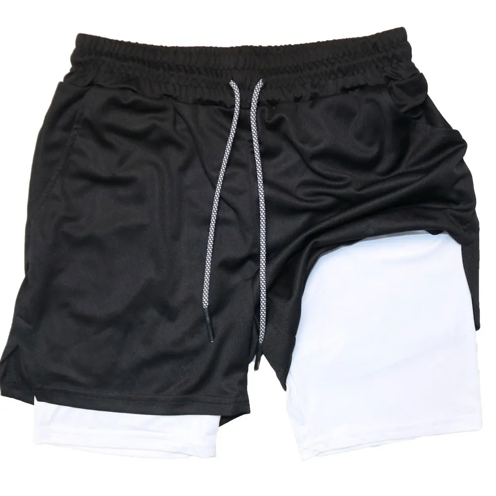 Men's Compression Shorts 2-in-1 Double Layer Beach Shorts Gym Fitness Running Quick Dry Short Pants Summer Print Sportswear