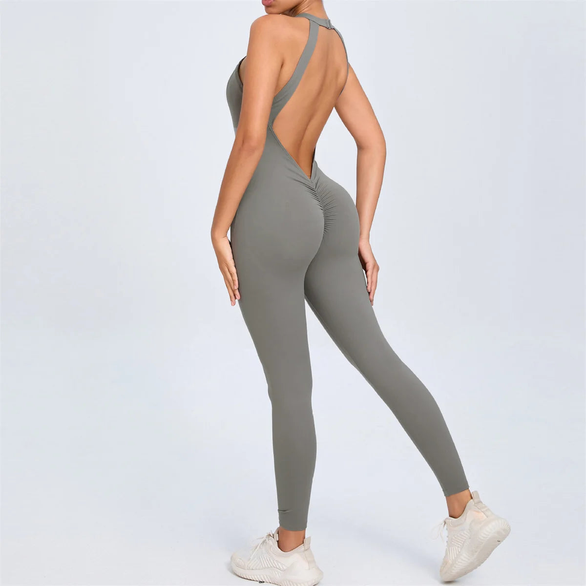 Pad Scrunch Backless Yoga Sport Jumpsuit Women Monkeys One Piece Gym Outfit Legging Fitness Overalls Workout Pant Clothing