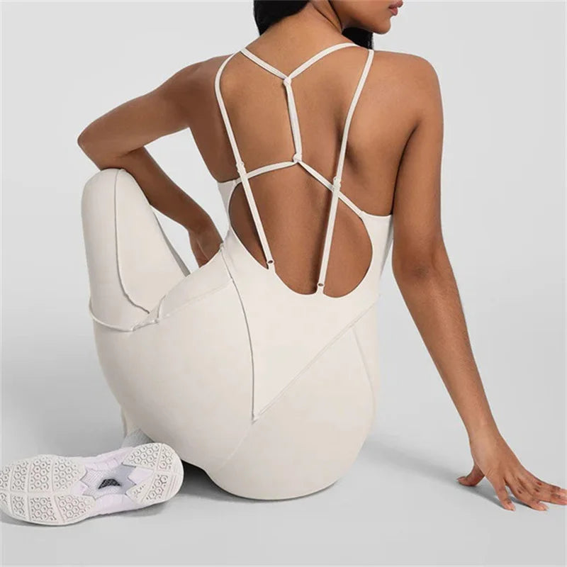 Women's Strappy Open-Back Workout Jumpsuit
