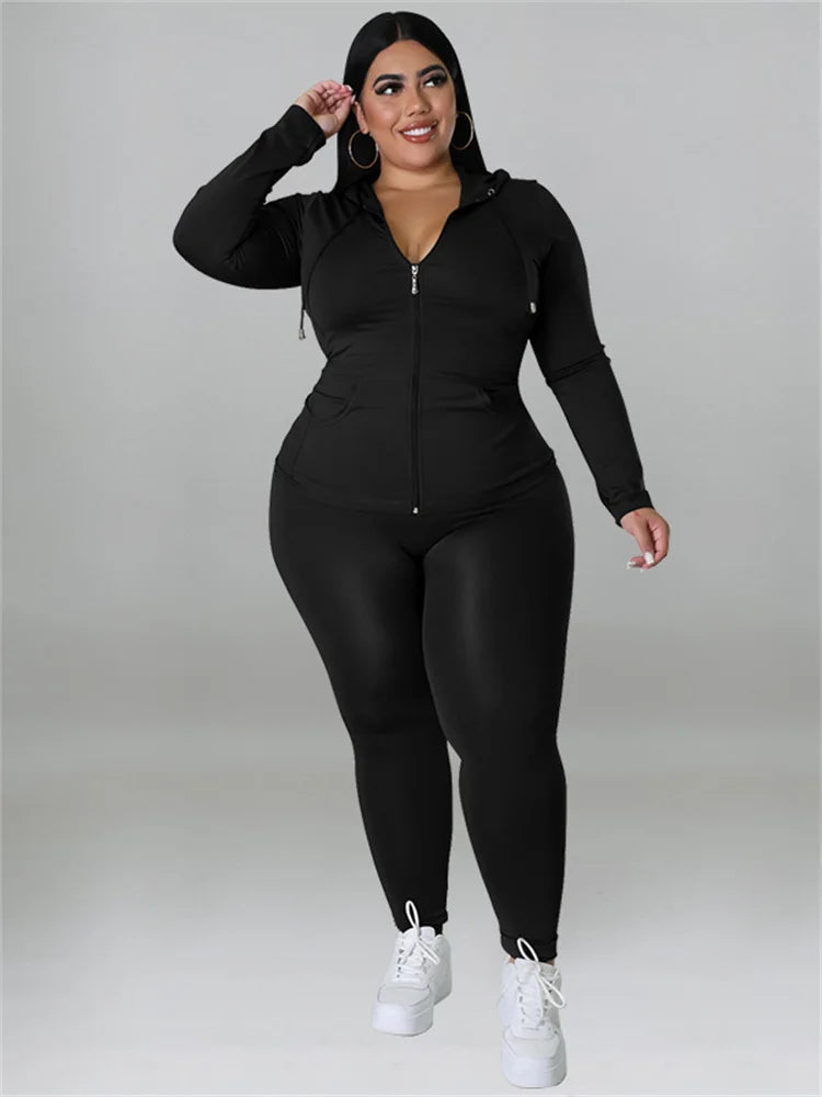Wmstar Plus Size Two Piece Outfits Women Hoodies Sweatsuit Leggings Pants Sets Solid Stretch Matching