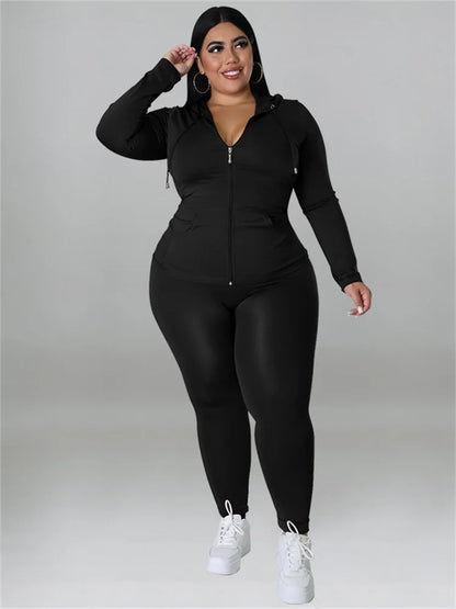 Wmstar Plus Size Two Piece Outfits Women Hoodies Sweatsuit Leggings Pants Sets Solid Stretch Matching