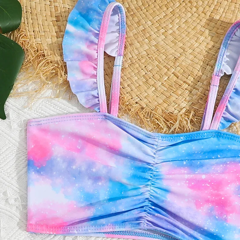 Girls Swimsuit Three Piece Children's Fashion Swimwear Summer Split Swimming Costume Kids Sports Clothes 4-7 Years Old