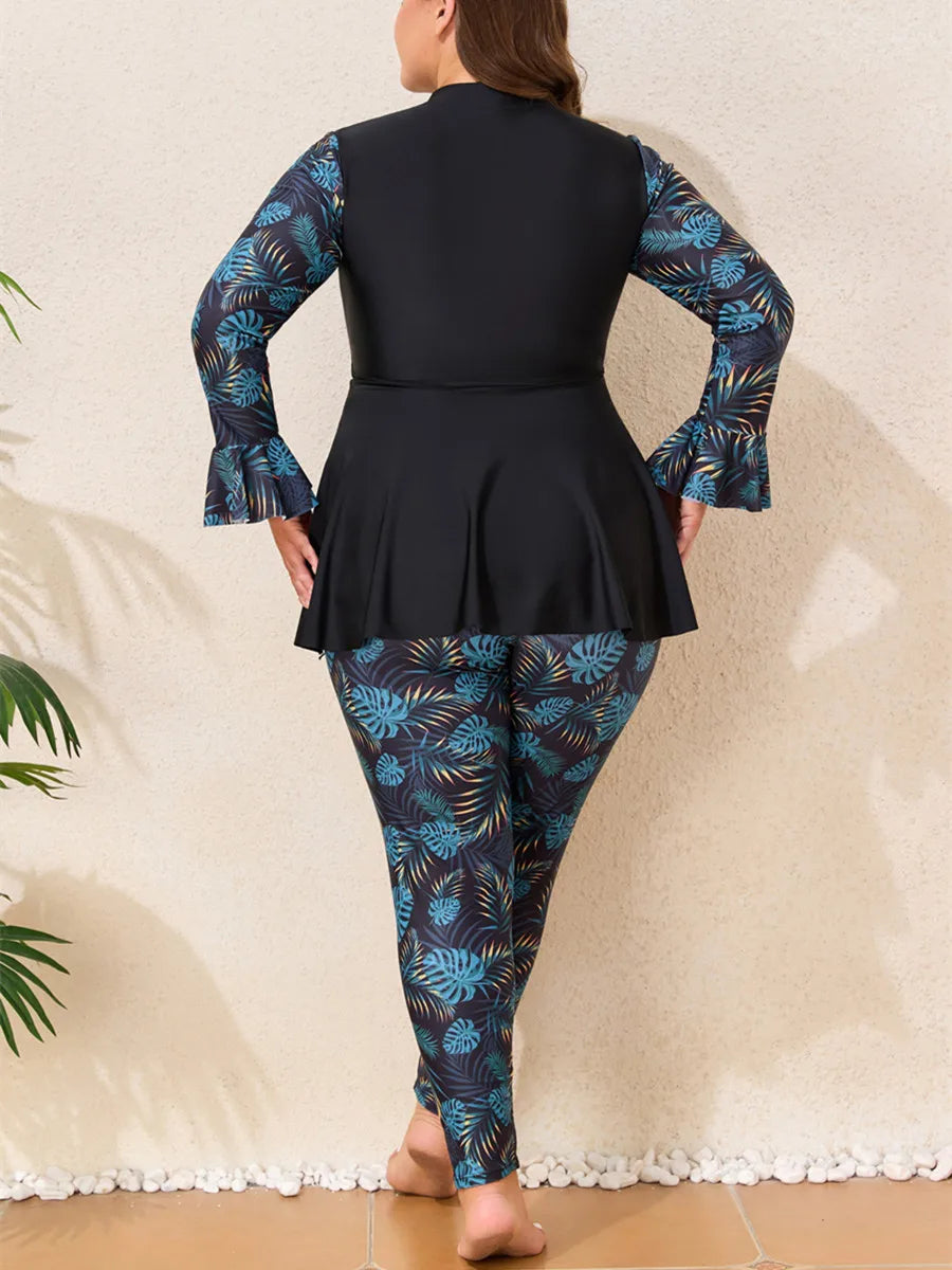 Plus Size Swimsuit Full Cover Swimwear Women 2-Piece Rash Guards Swimming Suit Pant Modest Burkini Bathing Suit Beach Wear