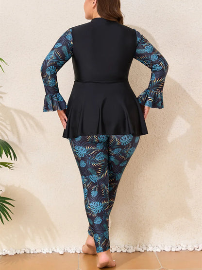 Plus Size Swimsuit Full Cover Swimwear Women 2-Piece Rash Guards Swimming Suit Pant Modest Burkini Bathing Suit Beach Wear