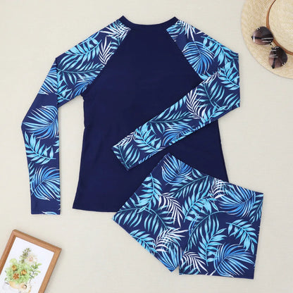 New Women Split Swimwear Long Sleeve Printed Bikini Sexy Surf Sports Swim Suit