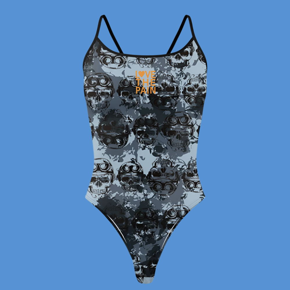 Love The Pain Female Skulls & Animal Print One Piece Swimsuit Swimwear