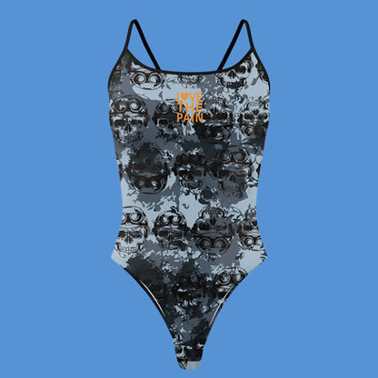 Love The Pain Female Skulls & Animal Print One Piece Swimsuit Swimwear