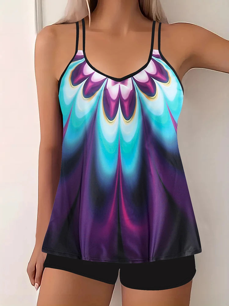 Gradient Beachwear Women Tankini Swimsuit Sleeveless Two-Piece Tank Tops Female Swimwear Bathing Summer Fashion Tankini Set