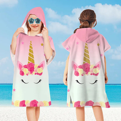 Beach Towel for Boys Girls Hooded Bath Towel Wrap Toddler Pool Towel with Hood Microfiber Absorbent Sweat-absorbent Swim Robe
