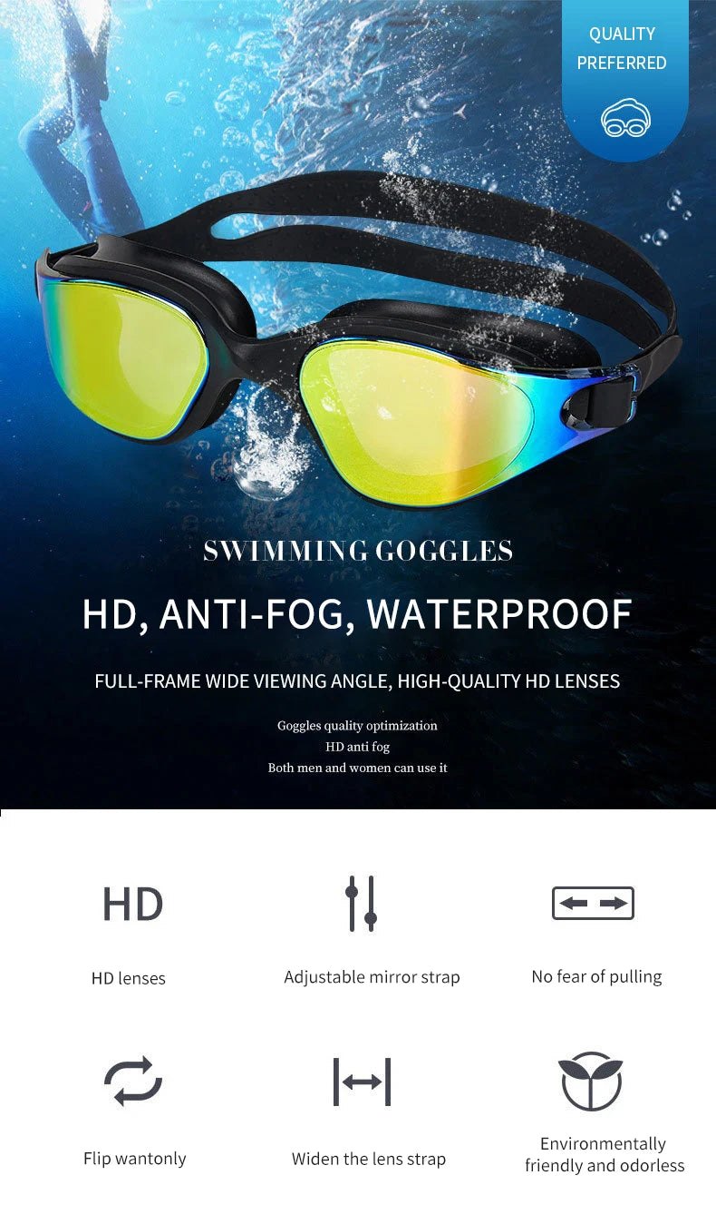 Unisex Adult Swimming Goggles – Anti-Fog Swim Glasses for Men & Women – Adjustable Silicone Waterproof Professional Swim Eyewear