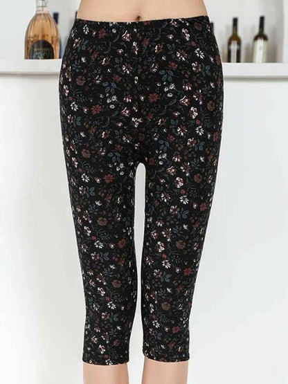 Workout Leggings Print Capris Women Push Up High Waist Pants Sportswear Short Trousers Black Fitness Legging