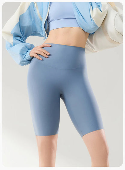 Thin Seamless High Waist Sharkskin Bicycle Shorts Women Knee Length Tight Biker Shorts Sport Short Leggings