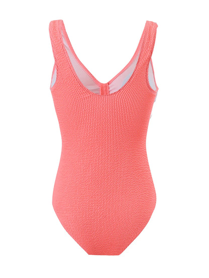 Scoop Neck One Piece Swimsuit Woman Backless Bodysuit Crinkle Swimwear Beach Wear Blue Bathing Suits Ladies Holiday Summer