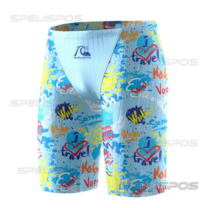 SPELISPOS Summer Men Swimming Trunk Swimwear Beach Swim Sport Short Briefs Elastic Surfing Swimsuit Training Flat Pants Diving