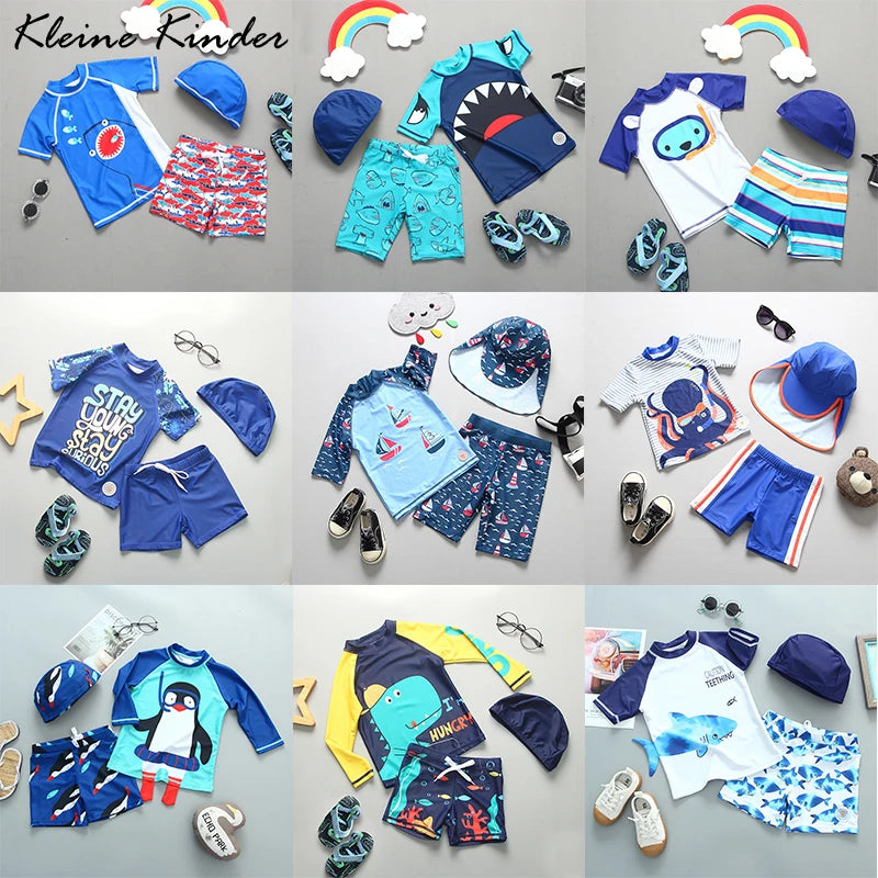 Boys' Cartoon-Print Short-Sleeve Rash Guard & Shorts Set