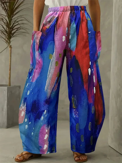 Women's Wide-legged Pants Exquisite Fun Colours Printing Pants Multi Options