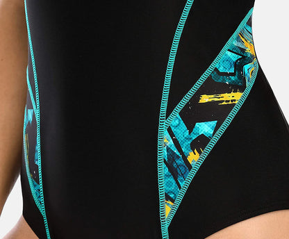 Attraco One Piece Women Sports Swimwear Sports Swimsuit Colorblock Monokini Beach Bathing Suit Bikini Monokini Backless