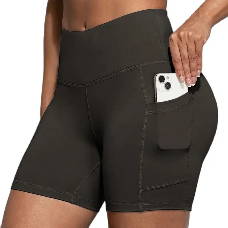 Yoga Shorts with Pockets High Waist Butt Lifting Cycling Tight Elastic Slim Running Fitness Women Shorts Sportswear