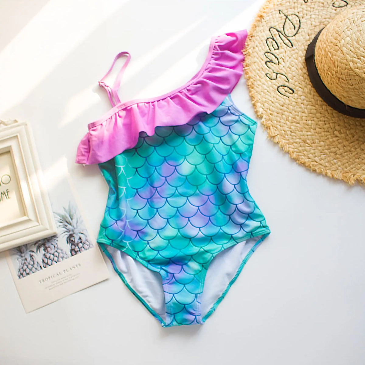 UV Teens Girl Swimsuit One Piece Swimming Jumpsuit Fish scale Bathing Suit SPF 50 Sleeveless Kids Swimwear for Girls 4-14 Years