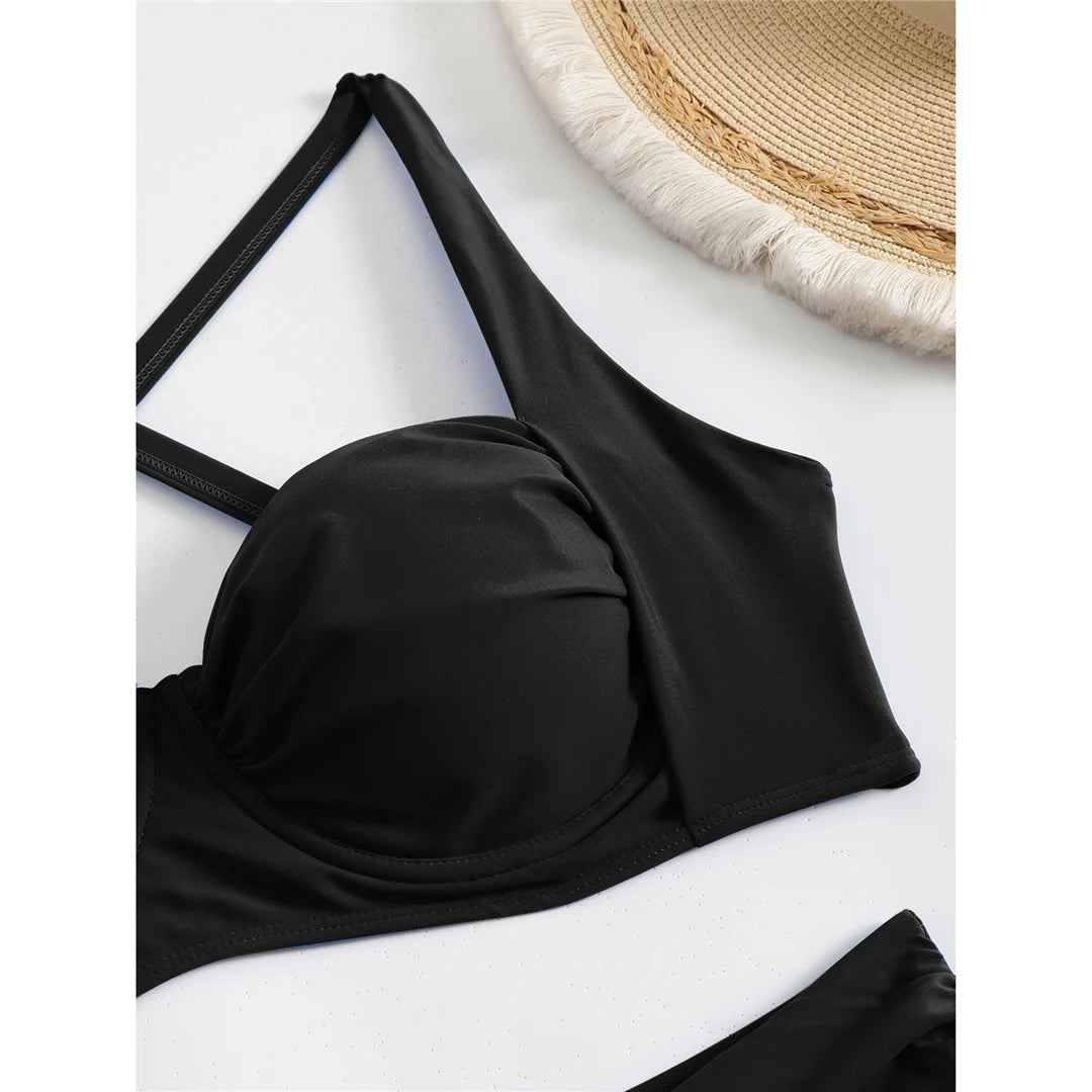 Pleated Underwired Padded Female Swimsuit High Waist Bikini Women Swimwear Two-pieces Bikini set Bather Bathing Suit Swim