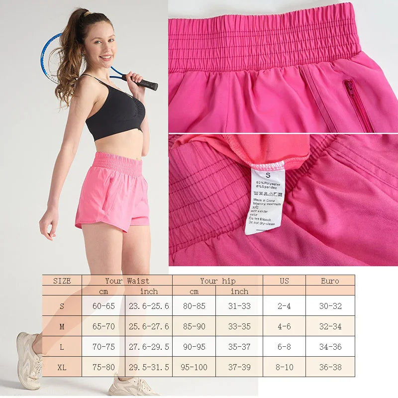 Zipper Pockets Running Shorts Women Running Shorts Tummy Control 3 Inch Quick Dry Athletic Workout Sport Shorts 2 in 1