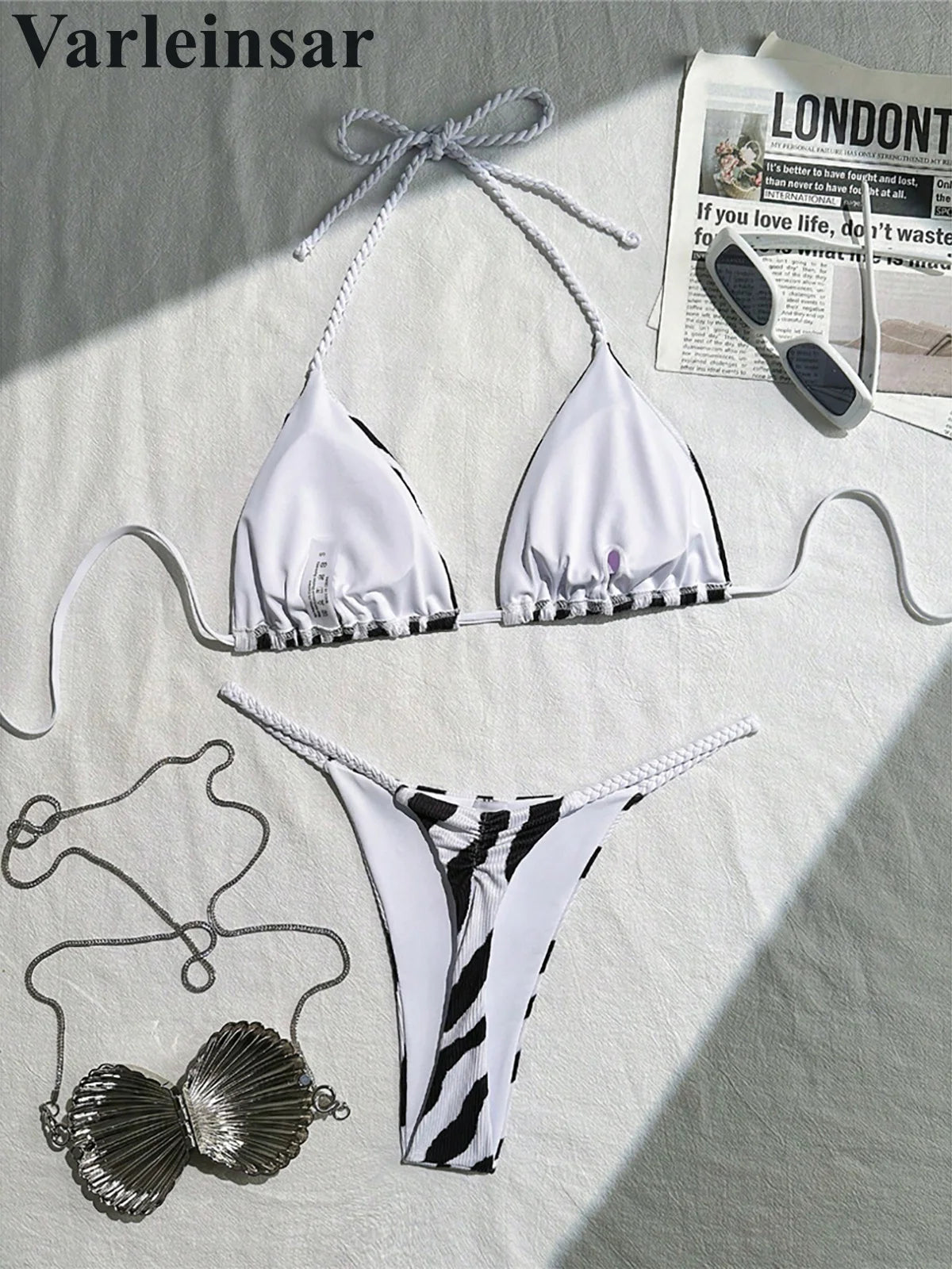 XS - L Zebra Design Halter Mini Thong Bikini Women Swimwear Female Swimsuit Two-pieces Bikini set Padded Bather Bathing Suit Swim
