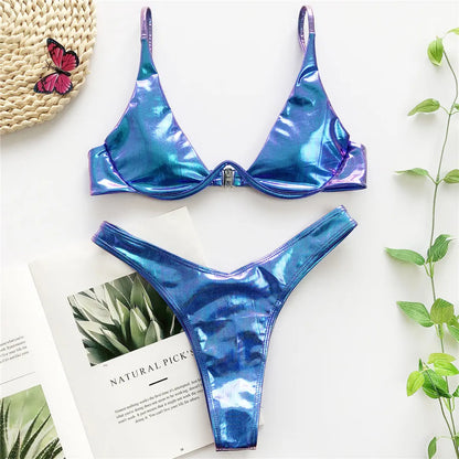 S - XL V-bar Underwired Bikini Female Swimsuit Women Swimwear Two-piece V shape Wire Bikini set Bather Bathing Suit Swim
