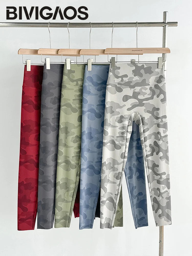 BIVIGAOS Spring Summer Seamless Camouflage Sharkskin Leggings Women Fashion High Waist Casual Sports Tights Fitness Leggings