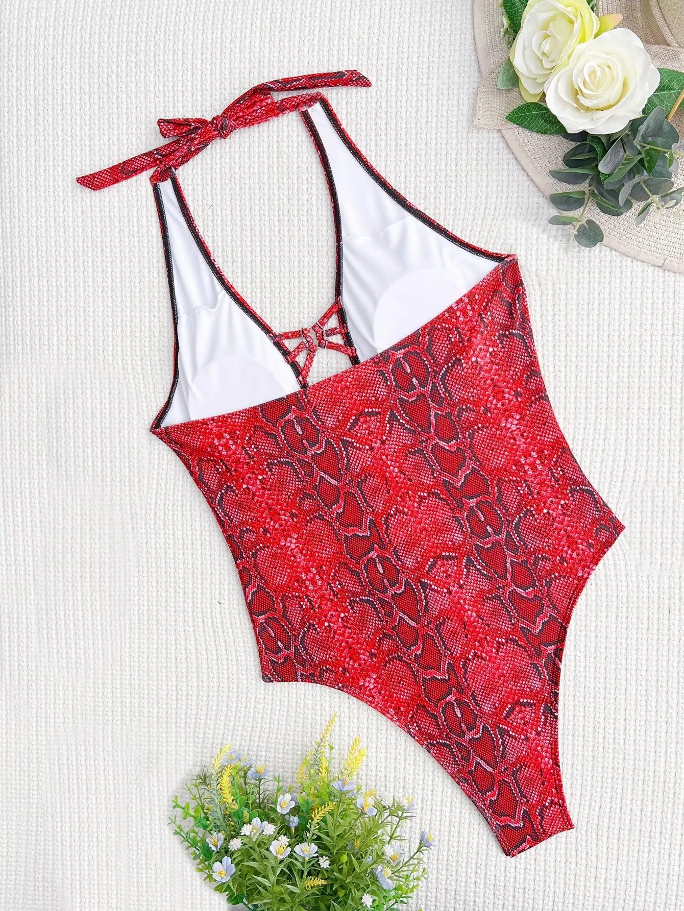 Women's Swimsuits Snake Skin Printed Monokini Women Swimwear One Piece Swimsuit Female Tummy Cut Out Bathing Suit Swim Lady