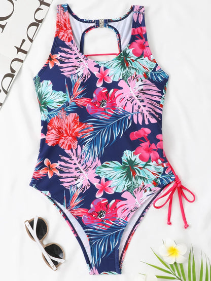 Lace Up Back Swimsuit One Piece Printed Swimwear Women Backless Bathing Swimming Suit Female Padded Beachwear Bodysuit