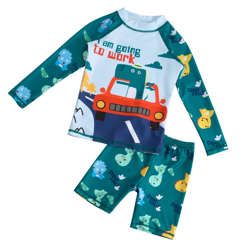 Boy Girl Swimwear Swim Suits Sun Protective Long Sleeve Dinosaur Unicorn Children Swimsuits Bathing Suit Kids Swimming Suit