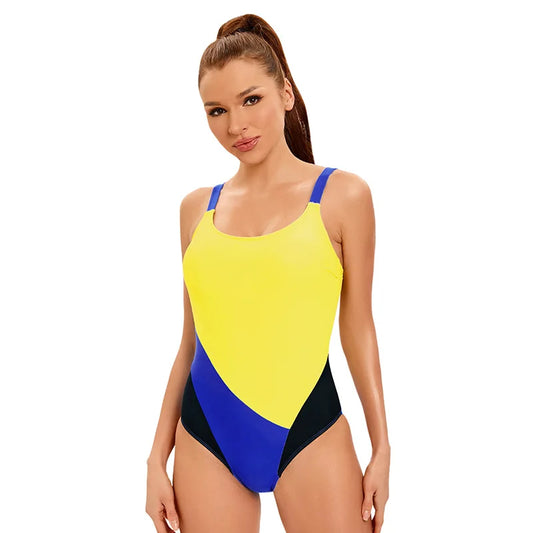 One Piece Swimsuit Cutout Back Swimsuit in Contrast Colors Bathers Pool