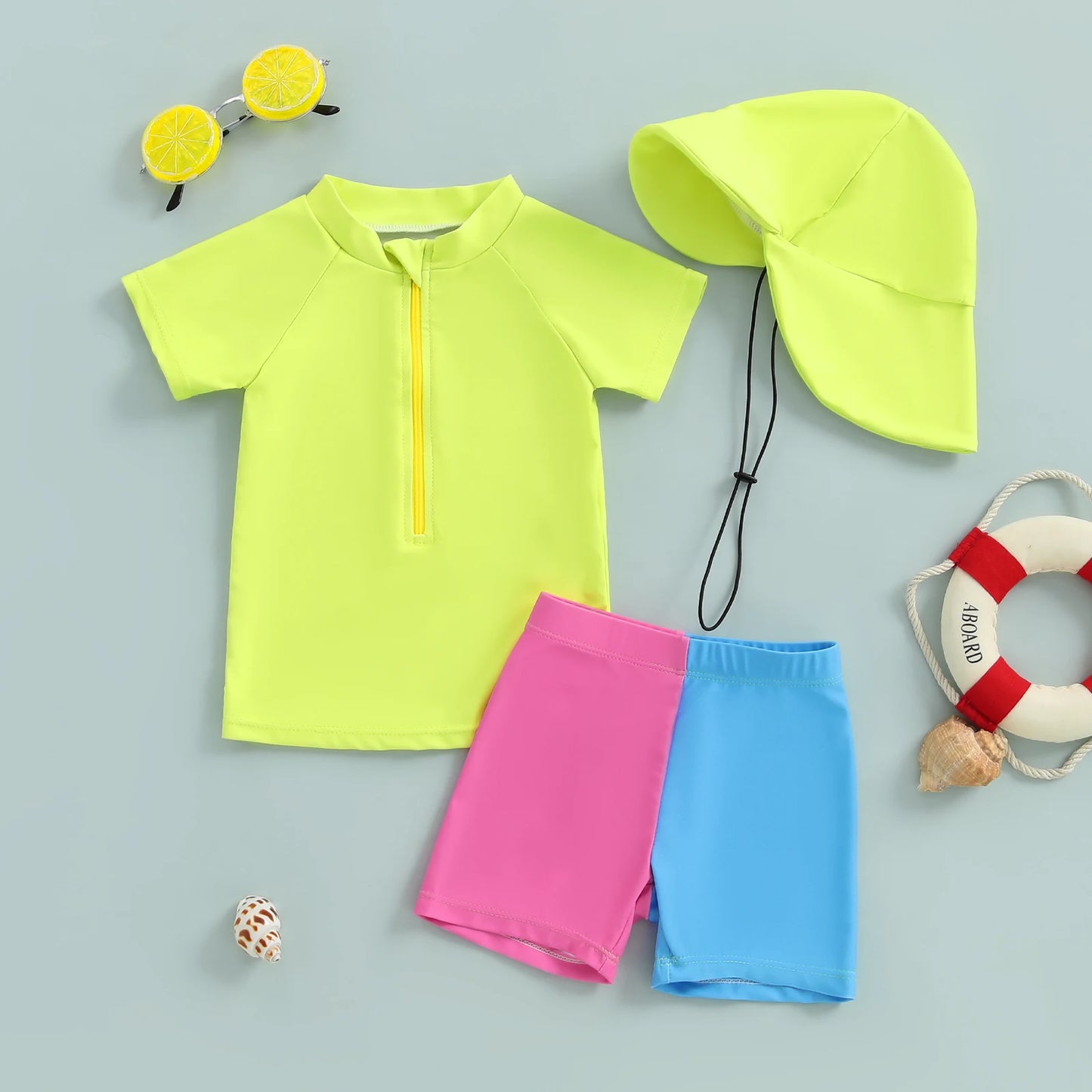 Infant Baby Boys 3 Piece Swimsuit Suit Summer Toddler Rash Guard Short Sleeve Tops Turtle Print Swim Trunks Cap Kid Bathing Suit