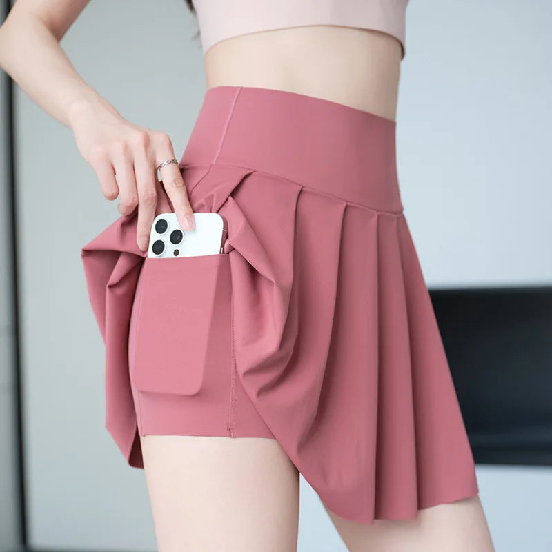 Pleated Skirts Shorts With Pocket Women Sharkskin Sport Fitness Tennis Mini Short Skirt