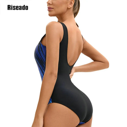 One Piece Swimsuit Women U Back Color Block Print Bathing Suits Athletic Modest Swimwear