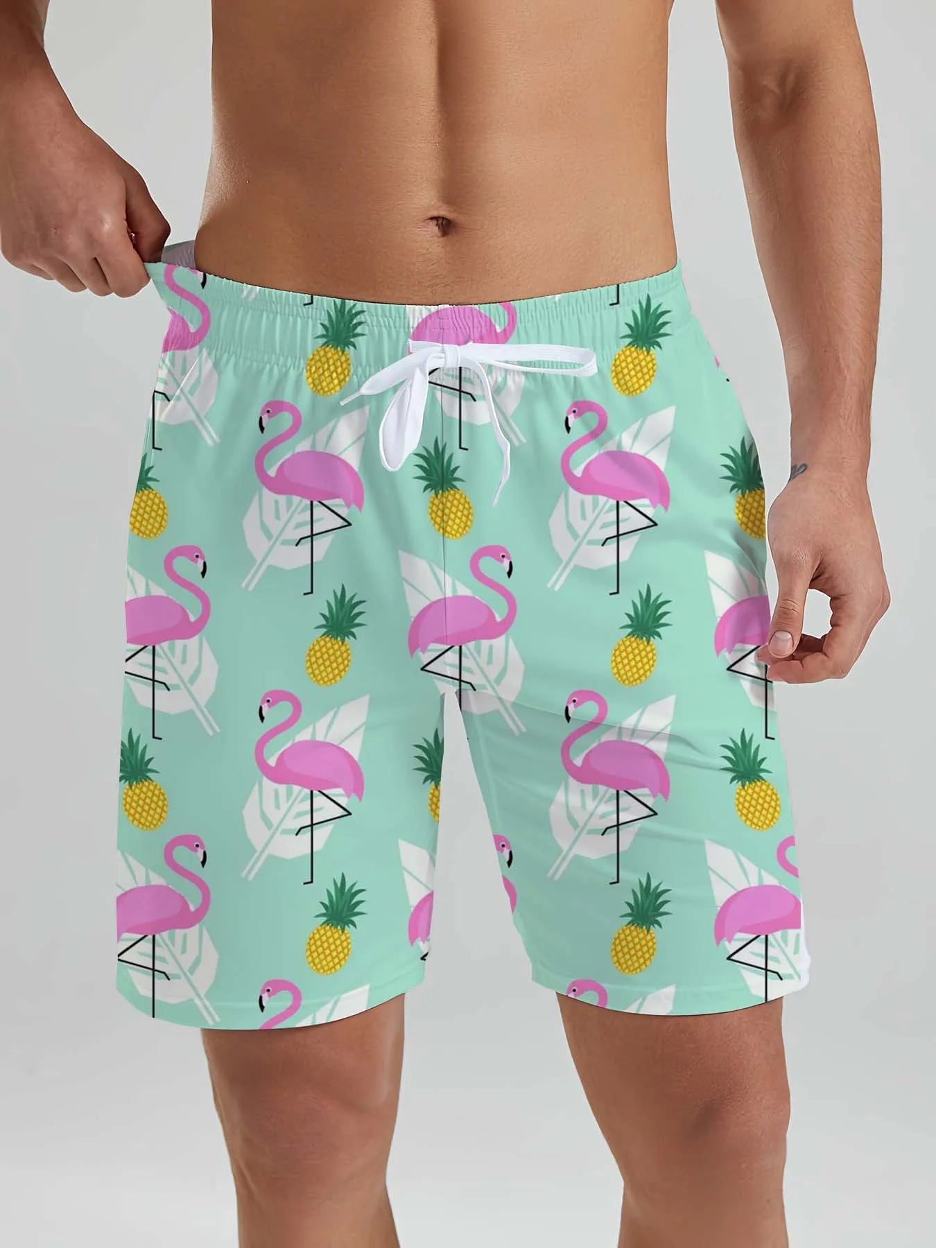 Hawaiian flamingo Vacation Beach Shorts For Men Summer Casual Street Short Pants 3D Printed  Board Shorts Swimsuit Swim Trunks