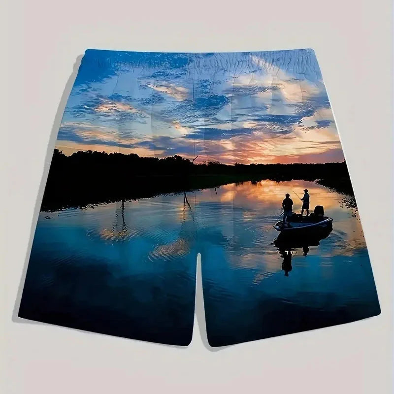 3D Printed Colorful Neon Short Pants For Men Dragon Landscape Pattern Beach Shorts Summer Casual Street Breathable Swim Trunks