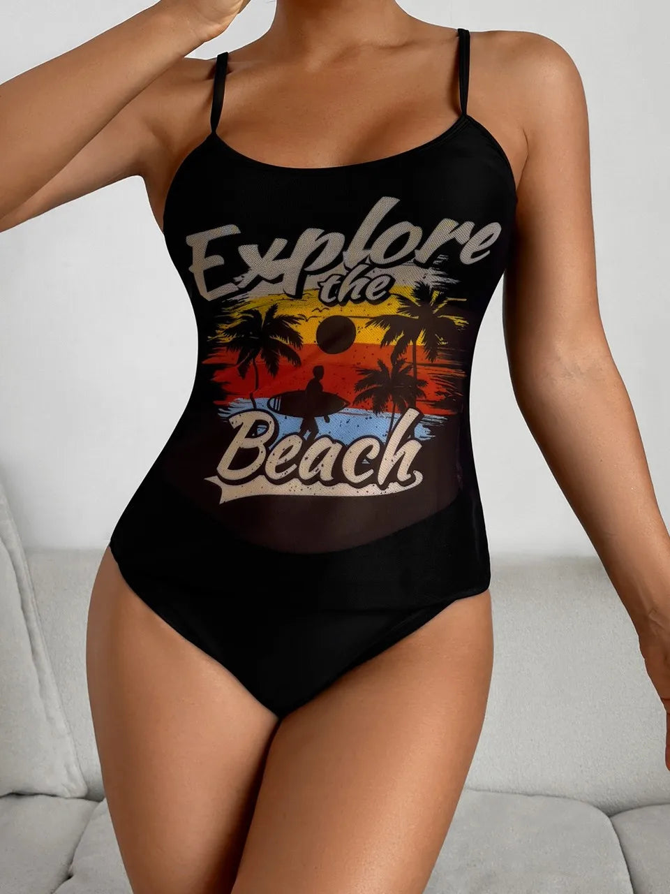Strappy Two Pieces Women Mesh Printed Swimsuit Sheer Swimwear Female Triangle Bathing Swimming Suit Padded Beachwear