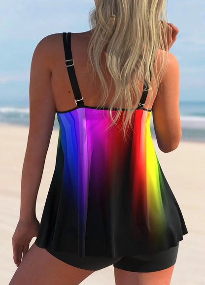 Women's Swimsuit Bikini Tank Top Two-piece Set of Colorful Curve Printed Holiday Beach Wear S-6XL