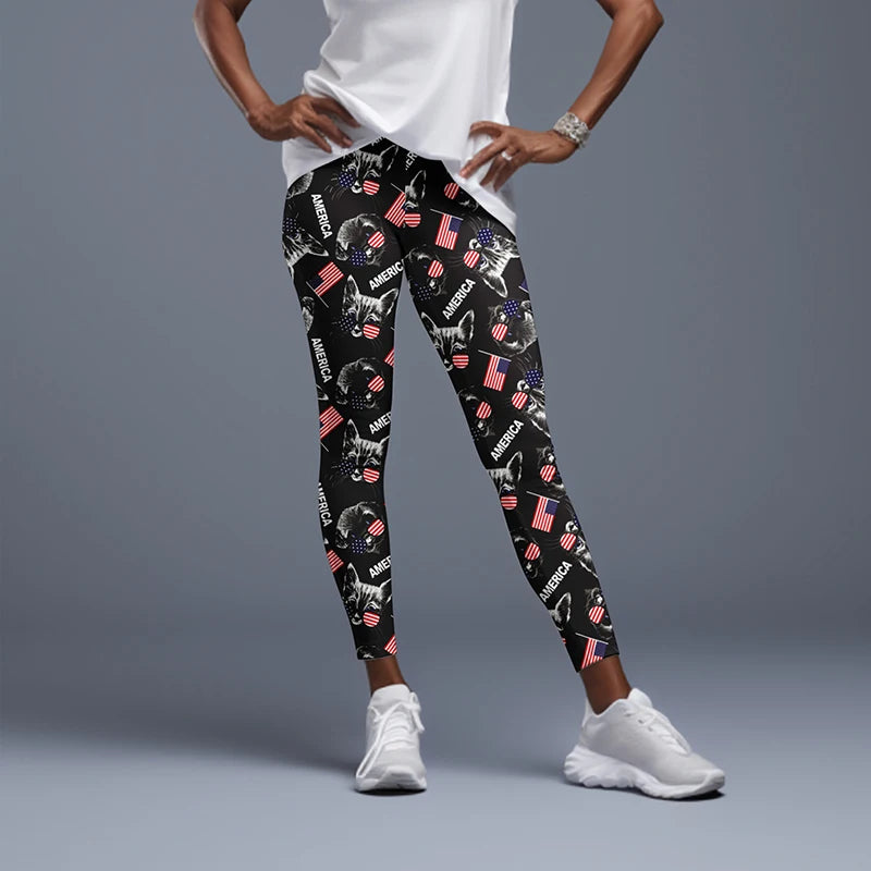 Women High Waist Elastic Pants Fashion High Waist 3D Print Fitness Yoga Gym Leggings