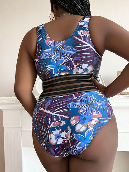 Floral Bikini Large Swimsuit Women Plus Size Swimwear Female High Waist Bathers Bathing Swimming Swim Suit Beachwear