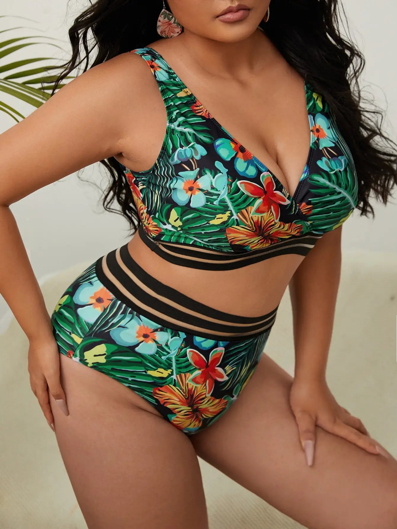 Floral Bikini Large Swimsuit Women Plus Size Swimwear Female High Waist Bathers Bathing Swimming Swim Suit Beachwear