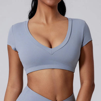 Pad 2PCS Short Sleeve Women Gym Yoga Set Clothes Sportswear Running Shorts Workout Sports Crop Top Running Suits