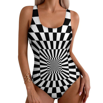Geometry Swimsuit Fluid Lines Print Swimwear One-Piece Holiday Surf Bodysuit Hollow Out Bathing Suit Push Up Beach Wear